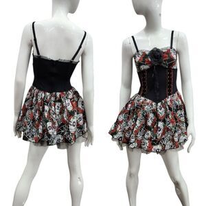 Lip Service Skulls & Roses Dress Up Costume Cosplay Mini Dress Size M